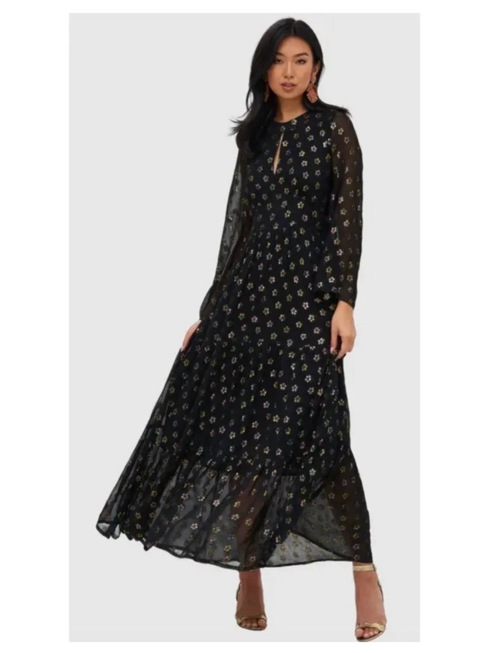 Oliphant Balloon Waisted Maxi Kala Black Metallic Dot Dress Small Tuckernuck